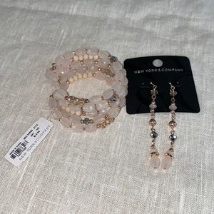 NWT-New York & Company blush color beaded earrings/bracelet SET